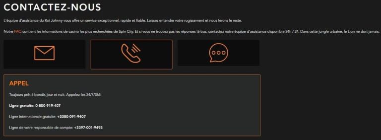 Le Roi Johnny Casino support client